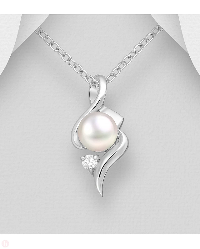Pandantiv argint cu perla si Cubic Zirconia