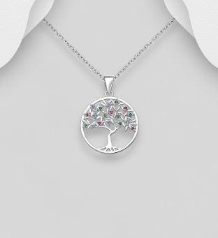 Pandantiv argint Tree of Life cu cristale colorate