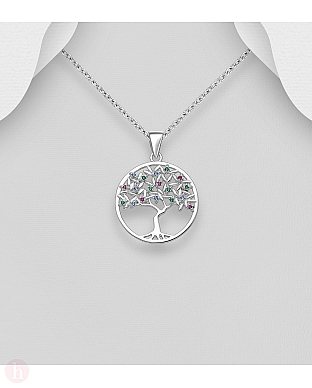 Pandantiv argint Tree of Life cu cristale colorate