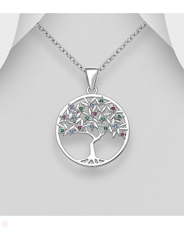 Pandantiv argint Tree of Life cu cristale colorate