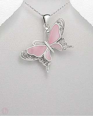 Pandantiv din argint model fluture cu aripi roz