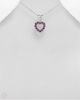 Pandantiv din argint model inima cu pietre semipretioase violet