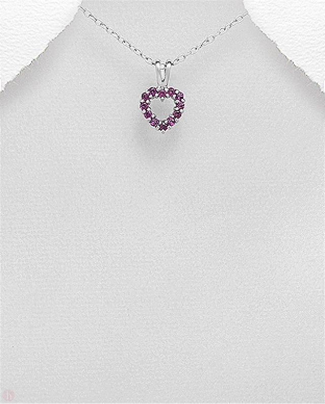 Pandantiv din argint model inima cu pietre semipretioase violet