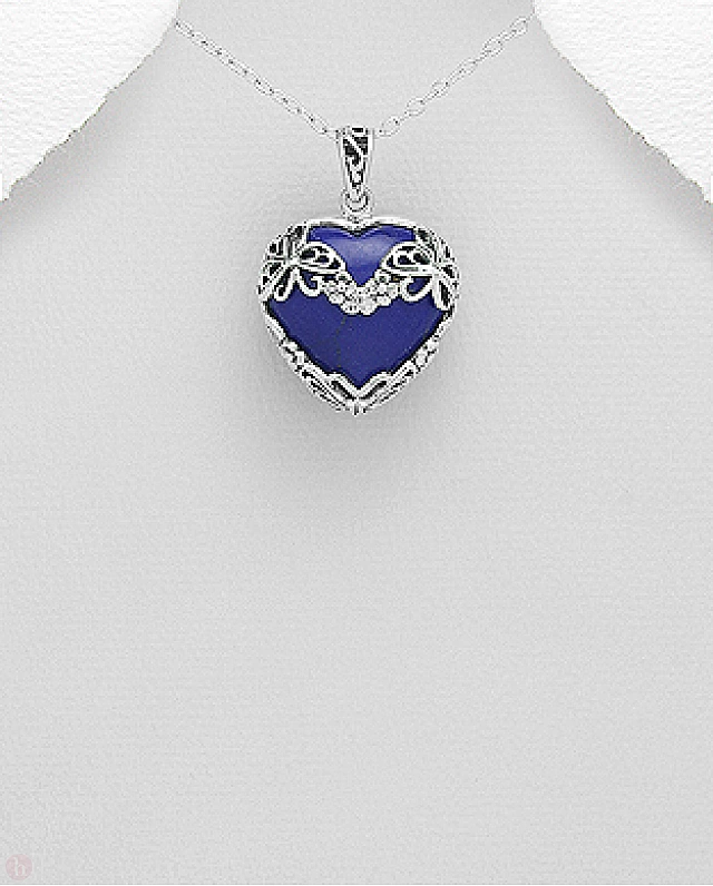 Pandantiv argint inima albastra lapis lazuli