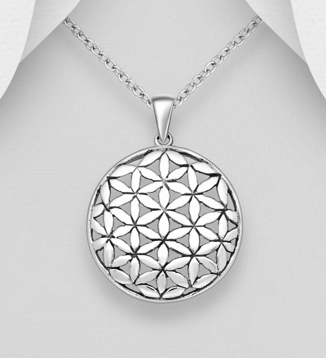 Pandantiv rotund Floarea Vietii Flower of Life argint