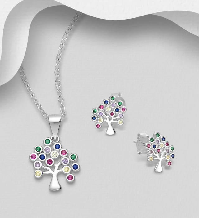 Set bijuterii argint Tree of Life - Pomul vietii cercei si pandantiv