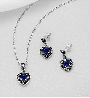Set cercei si pandantiv argint cu marcasite model inima