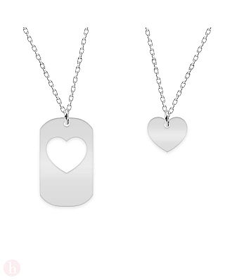 Set argint doua coliere cuplu tablita si inima