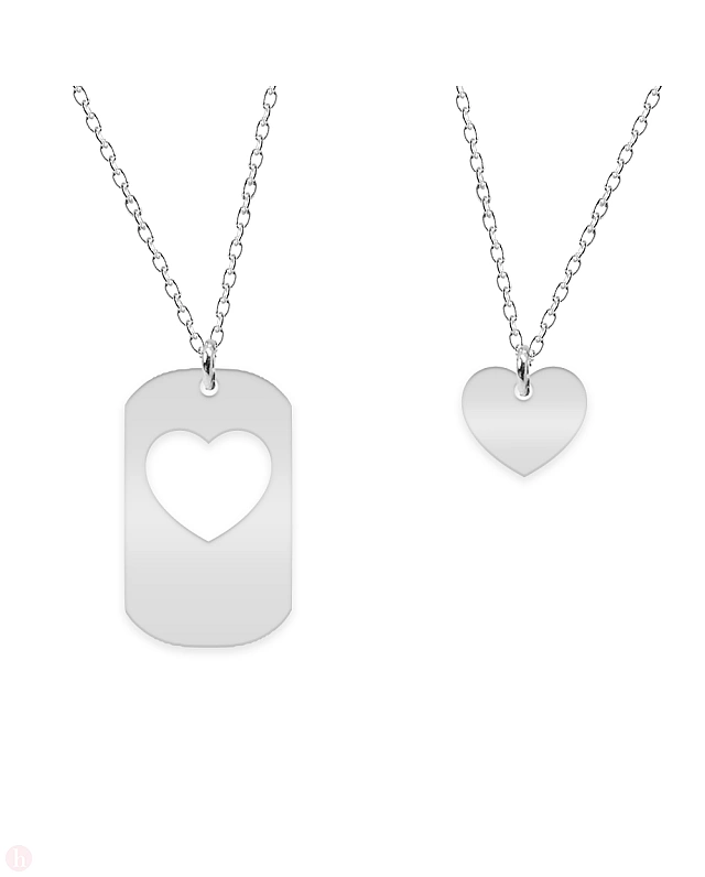 Set argint doua coliere cuplu tablita si inima